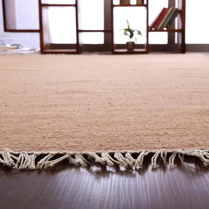 Rugsotic Carpets Hand Woven Flat Weave Kilim Wool 2'6''x6' Runner Area Rug Solid Light Brown D00111