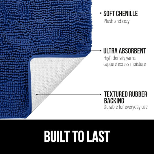 GORILLA GRIP Bath Rug Mat 60x24, Thick Soft Absorbent Chenille, Quick Dry Microfiber Mats, Rubber Backing Machine Washable Shower Floor Rugs, Bathmat Runner, Bathroom Home Decor Accessories Royal Blue