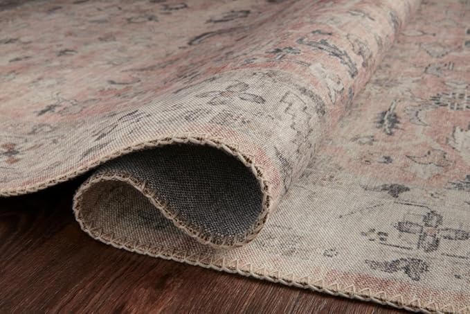 Loloi Hathaway Collection HTH-06 Blush/Multi 7'-6" x 9'-6", .25" Thick Area Rug, Soft, Durable, Printed, Modern, Low Pile, Non-Shedding, Easy Clean, Living Room Rug