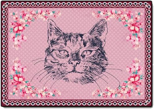 Cartoon Animal Pattern Area Rug Cute Cat Luxury Floral Decor for Carpet Farmhouse Bedroom Living Room Rugs Bathroom Kitchen Runner Mat Indoor Outdoor Non Slip Doormat 5' X 9'