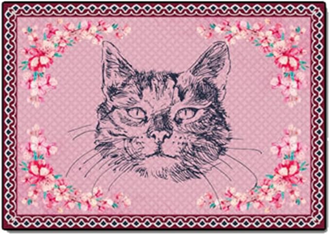 Cartoon Animal Pattern Area Rug Cute Cat Luxury Floral Decor for Carpet Farmhouse Bedroom Living Room Rugs Bathroom Kitchen Runner Mat Indoor Outdoor Non Slip Doormat 3' X 5'