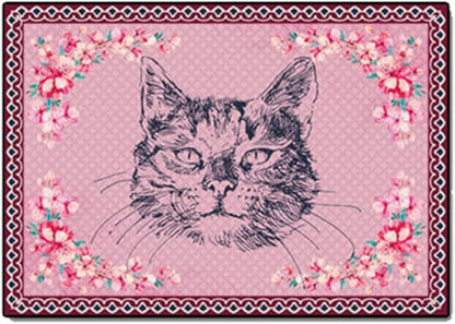 Cartoon Animal Pattern Area Rug Cute Cat Luxury Floral Decor for Carpet Farmhouse Bedroom Living Room Rugs Bathroom Kitchen Runner Mat Indoor Outdoor Non Slip Doormat 4' X 6.5'