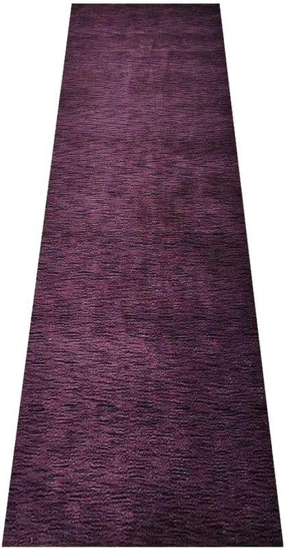 Hand Knotted Loom Wool ECO-Friendly Area Rugs - 2'6''x10', Runner, Purple Color, Solid Plain Design, High Pile Handmade Anti Skid Area Rugs for Living Room, Bed Room (L00111)