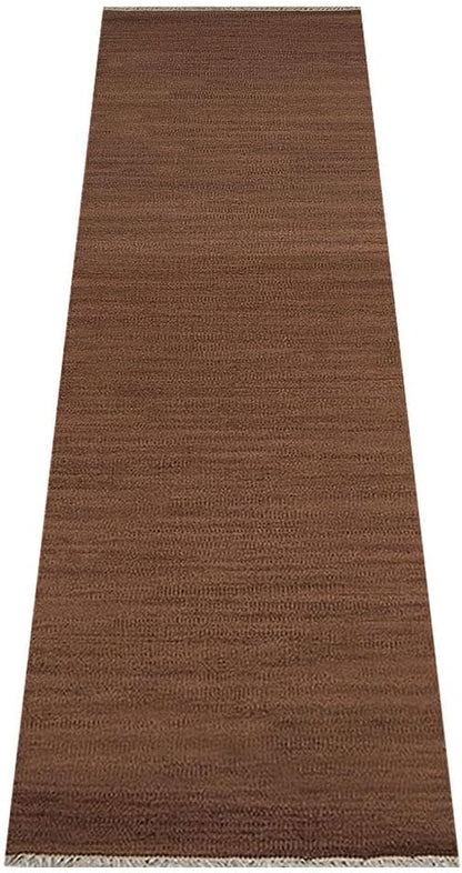 Rugsotic Carpets Hand Woven Flat Weave Kilim Wool ECO-Friendly Area Rugs - 2'6''x10', Runner Shape, Light Brown Color, Solid Plain Design, Low Pile Handmade Rugs for Living Room (D00111)