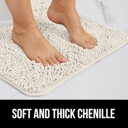 GORILLA GRIP Bath Rug Mat 36x24, Soft Absorbent Chenille, Quick Dry Microfiber Mats, Rubber Backing Washable Shower Floor Rugs, Bathmat Runner, US Designed Bathroom Home Decor Accessories Ivory Cream