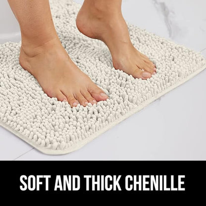 GORILLA GRIP Bath Rug Mat 60x24, Thick Soft Absorbent Chenille, Quick Dry Microfiber Mats, Rubber Backing Washable Shower Floor Rugs, Bathmat Runner, US Designed Bathroom Home Decor Accessories Ivory