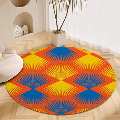 Vintage Blue Orange Round Rug Retro Pattern Print Area Rug Washable 6ft Circle Rugs for Living Room Bedroom Non Slip, Soft Indoor Floor Carpet for Kitchen Entryway Family Room