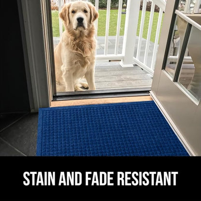 GORILLA GRIP Front Door Mat, 35x23, Indoor Outdoor Ultra Absorbent HydroAbsorb Doormat, Absorbs Up to 5.7 Cups of Water, Stain and Fade Resistant, Rubber Backing Doormats, Captures Dirt, Blue