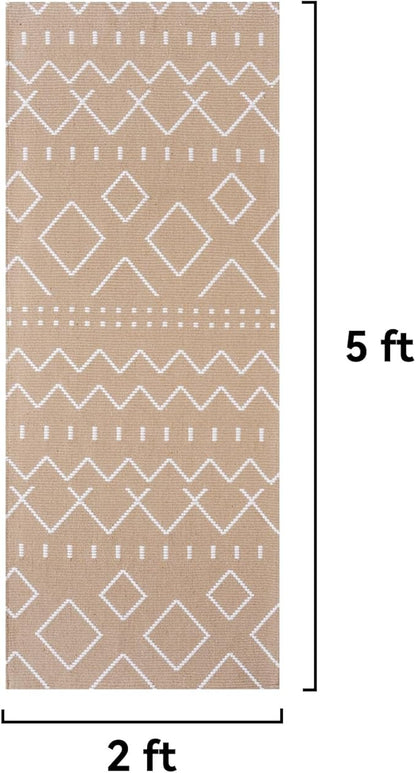 Hallway Runner Rug 2x5, Washable Kitchen Runners Non Slip, Ultra Thin Entryway Floor Mat Fit Under Door, Soft Low Pile Cotton Boho Carpet for Laundry Outdoor Bedroom