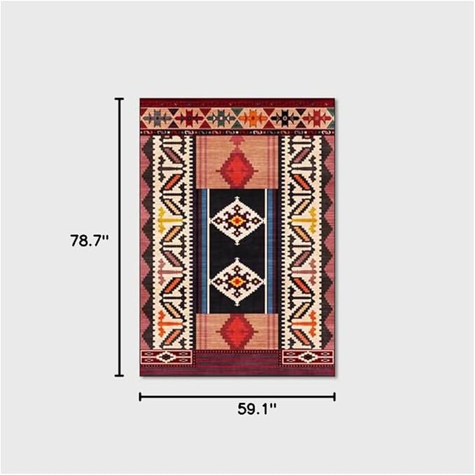 Vintage Boho Area Rugs Multicolor Ethnic Style Geometric Splicing Carpets Bedroom Living Room Kitchen Floor Mats Indoor Outdoor Non-Shedding Runner Rug Home Décor Carpet 5' X 6.5'
