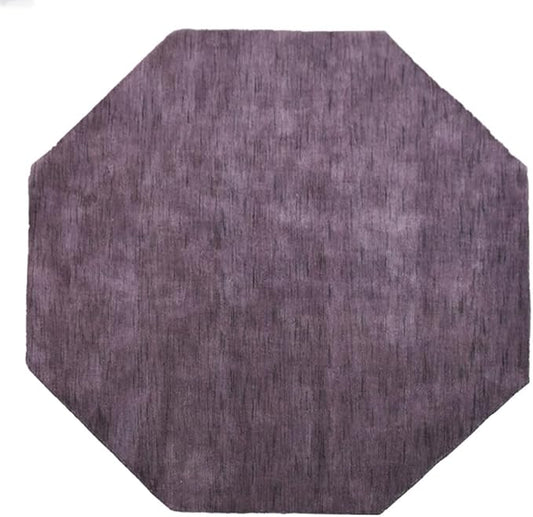 Hand Knotted Loom Wool ECO-Friendly Area Rugs - 8'x8', Octagon, Purple Color, Solid Plain Design, High Pile Thick Handmade Anti Skid Area Rugs for Living Room, Bed Room (L00111)