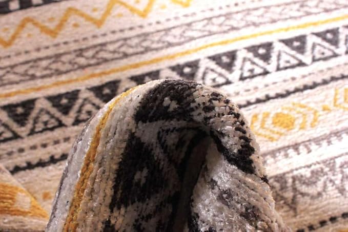 Alfa Rich 7x10 Yellow Gray White Washable Area Rugs for Living Room Bedroom Kitchen Cotton Decor Rug