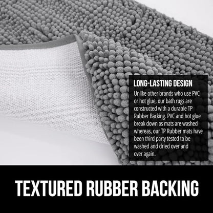 GORILLA GRIP Bath Rug Mat 48x17, Thick Soft Absorbent Chenille, Quick Dry Microfiber Mats, Rubber Backing Washable Shower Floor Rugs, Bathmat Runner, US Designed Bathroom Home Decor Accessories Grey