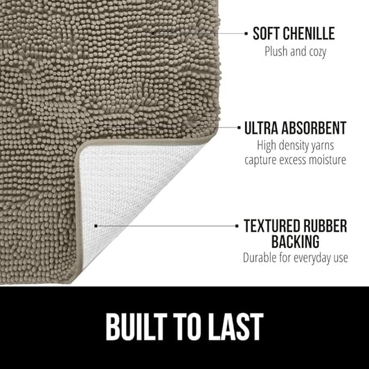 GORILLA GRIP Bath Rug Mat 30x20, Thick Soft Absorbent Chenille, Quick Dry Microfiber Mats, Rubber Backing Washable Shower Floor Rugs, US Designed Bathroom Bathmat Home Decor Accessories, Latte