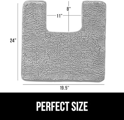 GORILLA GRIP Plush Absorbent Shaggy Chenille Bath Rug Mat for Square Toilet Base with Rubber Backing, Machine Washable Rugs, Soft Microfiber Contour Mats for Toilets, Bathroom Decor, Lt Gray