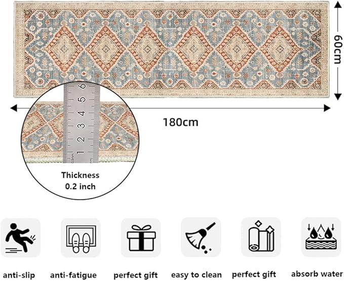 Moroccan Trellis Hallway Runner Rug Non-Slip Washable Geometric Standing Mats Anti-Fatigue Long Farmhouse Kitchen Mat Soft Low-Pile Distressed Area Rugs for Bathroom,Bedroom,Laundry 2.6' X 8'