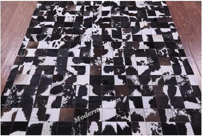 Modern Design Premium Cowhide Leather Carpet with Chevron Pattern, Area Rug (Brown/White-2, 5x8)