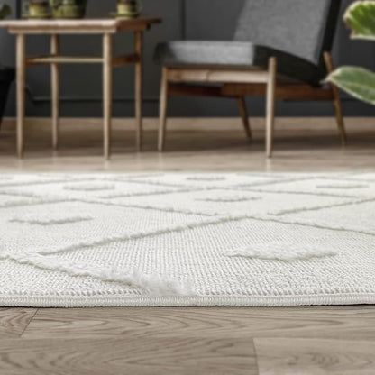 Antep Rugs Palafito 6x9 Geometric Shag Diamond High-Low Pile Textured Indoor Area Rug (White, 6'7" x 9')