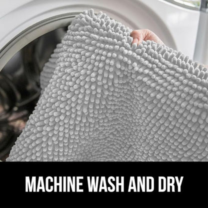 GORILLA GRIP Plush Absorbent Shaggy Chenille Bath Rug Mat for Oval Toilet Base with Rubber Backing, Machine Washable Rugs, Soft Microfiber Contour Mats for Toilets, Bathroom Decor, Lt Gray