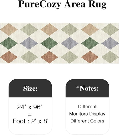 2x8 Runner Checkered Rug for Hallways Colorful Washable Long Carpet Non-Slip Low Pile Boho Indoor Accent Throw Rug for Entrance Kitchen Bedroom Dining Laundry