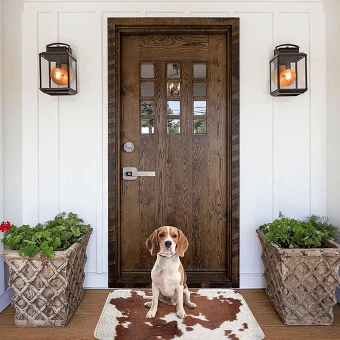 Cowhide Bathroom Mat Rugs Farm Animal Brown Cowhide Print Cow Microfiber Faux Cashmere Thick Plush Bath Mat Non-Slip Water Absorbent Bath Carpet for Bathtub Bathroom Floor Tub 16X24 Inch
