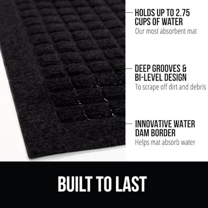 GORILLA GRIP Front Door Mat, 72x24, Indoor Outdoor Ultra Absorbent HydroAbsorb Doormat, Absorbs Up to 2.75 Cups of Water, Stain and Fade Resistant, Rubber Backing Doormats, Captures Dirt, Black