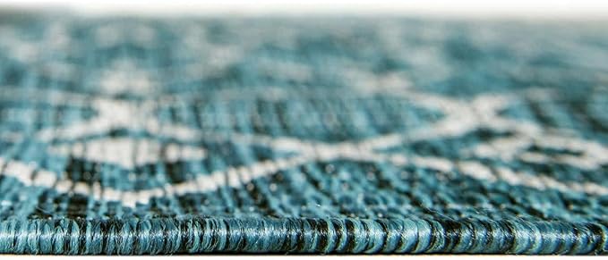Unique Loom Outdoor Trellis Collection Area Rug - Tribal Trellis (3' 3" x 5' 3" Oval, Teal/ Ivory)