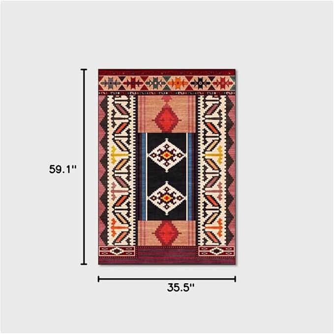 Vintage Boho Area Rugs Multicolor Ethnic Style Geometric Splicing Carpets Bedroom Living Room Kitchen Floor Mats Indoor Outdoor Non-Shedding Runner Rug Home Décor Carpet 3' X 5'