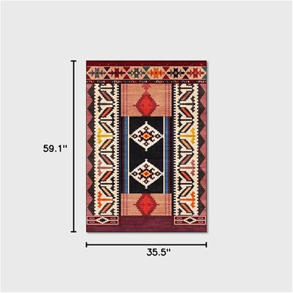 Vintage Boho Area Rugs Multicolor Ethnic Style Geometric Splicing Carpets Bedroom Living Room Kitchen Floor Mats Indoor Outdoor Non-Shedding Runner Rug Home Décor Carpet 3' X 5'