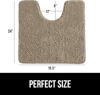 GORILLA GRIP Plush Absorbent Shaggy Chenille Bath Rug Mat for Oval Toilet Base with Rubber Backing, Machine Washable Rugs, Soft Microfiber Contour Mats for Toilets, Bathroom Decor, Gray Beige