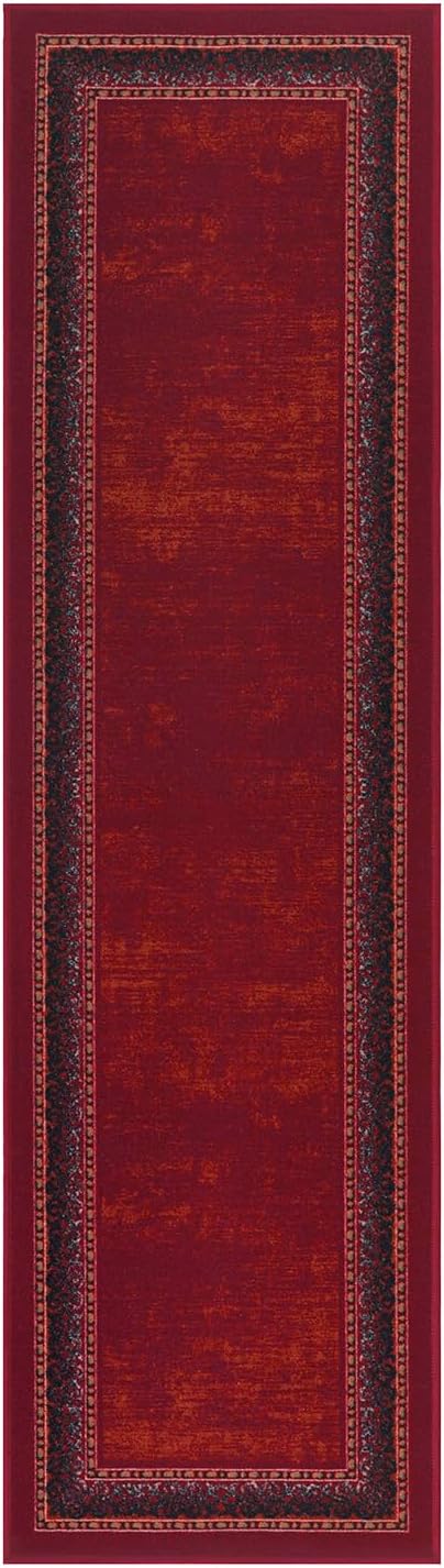 Antep Rugs Alfombras Bordered Modern 2x10 Non-Slip (Non-Skid) Low Pile Rubber Backing Indoor Area Runner Rug (Maroon Red, 2' x 10')