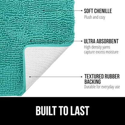 GORILLA GRIP Bath Rug Mat 44x26, Soft Absorbent Chenille, Quick Dry Microfiber Mats, Rubber Backing Washable Shower Floor Rugs, Bathmat Runner, US Designed Bathroom Home Decor Accessories Turquoise