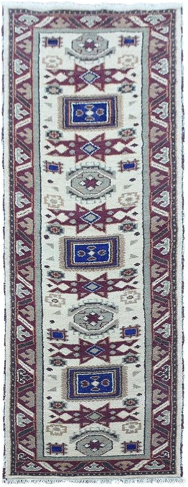 Hand Knotted Wool & Silk ECO-Friendly Oriental Area Rugs - 2'6''x10', Runner Shape, Cream Burgundy Color, Classic Oriental Traditional, Medium Pile Handmade Area Rugs (AF0102)