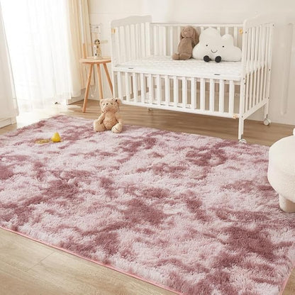 Andency 8x10 Area Rugs for Living Room, Non-Slip Fluffy Soft Large Shag Bedroom Carpet, Tie-Dyed Dusty Pink Big Indoor Thick Nursery Rug for Kids Dorm Home Decor Aesthetic