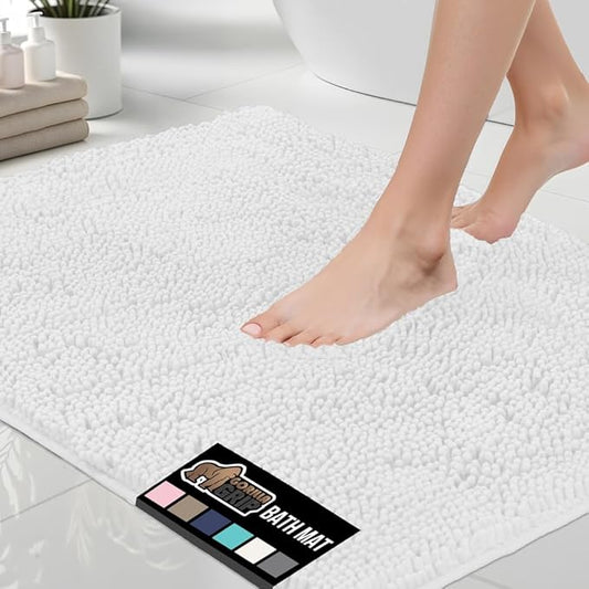 GORILLA GRIP Bath Rug Mat 70x24, Thick Soft Absorbent Chenille, Quick Dry Microfiber Mats, Rubber Backing Washable Shower Floor Rugs, Bathmat Runner, US Designed Bathroom Home Decor Accessories White