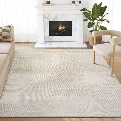 Abani Neutral Beige Area Rug 4' x 6' for Living Room, Bedroom - Zen Reiki Circles Pattern - Durable & Easy to Clean