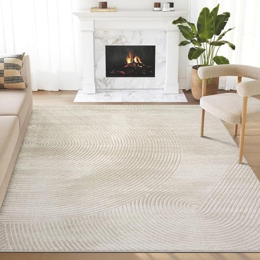 Abani Neutral Beige Area Rug 5' x 8' for Living Room, Bedroom - Zen Reiki Circles Pattern - Durable & Easy to Clean