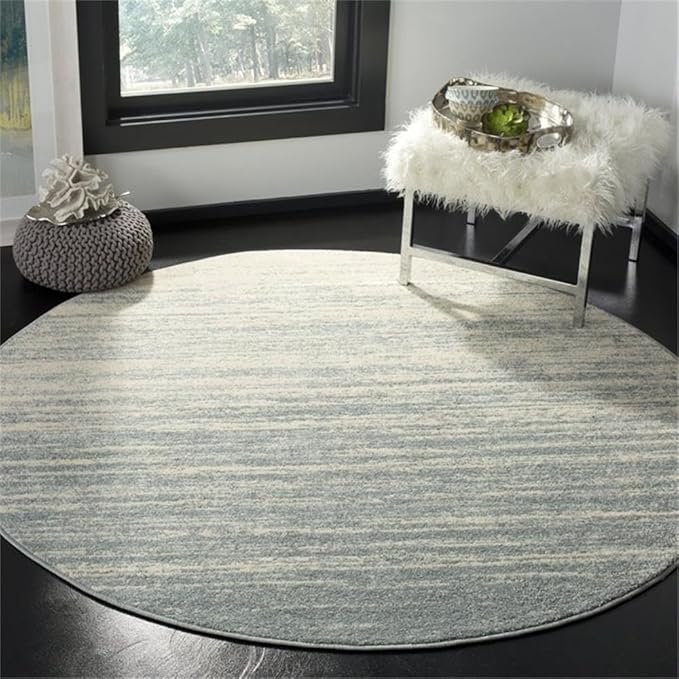 SAFAVIEH Adirondack Collection Area Rug - 8' Round, Slate & Cream, Modern Ombre Design, Non Shedding & Easy to Clean, Ideal for Living Room, Bedroom, Office, Dining Space (ADR113T)