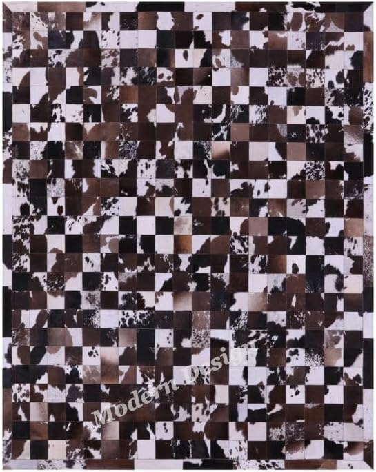 Modern Design Premium Cowhide Leather Carpet with Chevron Pattern, Area Rug (Brown/White-1, 2x3)