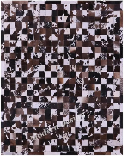Modern Design Premium Cowhide Leather Carpet with Chevron Pattern, Area Rug (Brown/White-1, 12x15)