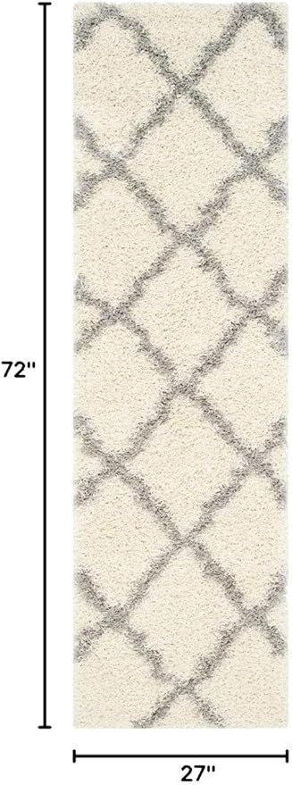 SAFAVIEH Dallas Shag Collection Runner Rug - 2'3" x 6', Ivory & Grey, Trellis Design, Non-Shedding & Easy Care, 1.5-inch Thick Ideal for High Traffic Areas in Living Room, Bedroom (SGD257F)