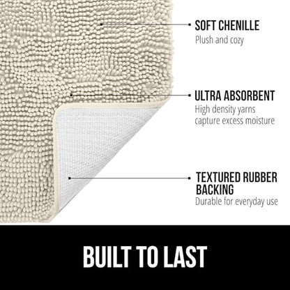 GORILLA GRIP Bath Rug Mat 48x24, Thick Absorbent Chenille, Quick Dry Microfiber Mats, Rubber Backing Washable Shower Floor Rugs, Bathmat Runner, US Designed Bathroom Home Decor Accessories Dusty Cloud
