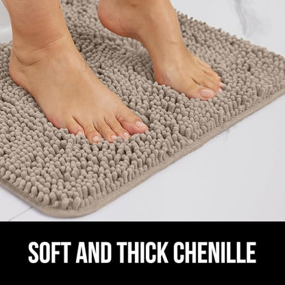 GORILLA GRIP Bath Rug Mat 60x17, Thick Absorbent Chenille, Quick Dry Microfiber Mats, Rubber Backing Washable Shower Floor Rugs, Bathmat Runner, US Designed Bathroom Home Decor Accessories Gray Beige