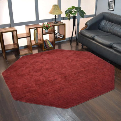 Hand Knotted Loom Wool ECO-Friendly Area Rugs - 8'x8', Octagon, Red Color, Solid Plain Design, High Pile Thick Handmade Anti Skid Area Rugs for Living Room, Bed Room (L00111)