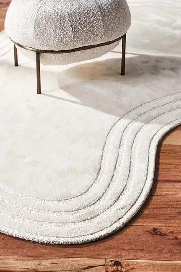 Irregular Shape Cream Rug - Ultra Soft & Durable Floor Covering - Perfect for Modern Home Décor (Multiple
