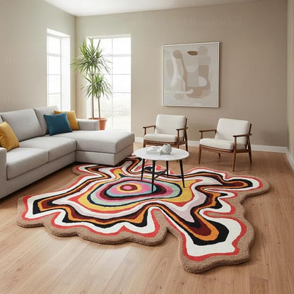 Irregular Shaped Handmade Wool Rug | Modern Colourful Stripe Premium Area Rug Perfect for Home Decor (9x9 ft, Multi.)