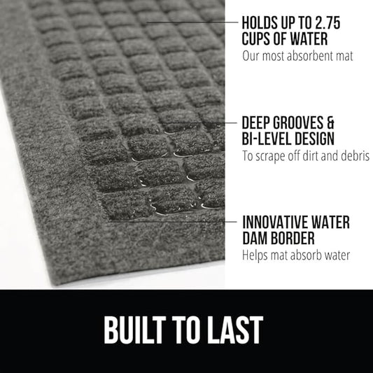 GORILLA GRIP Front Door Mat, 72x24, Indoor Outdoor Ultra Absorbent HydroAbsorb Doormat, Absorbs Up to 2.75 Cups of Water, Stain and Fade Resistant, Rubber Backing Doormats, Captures Dirt, Gray