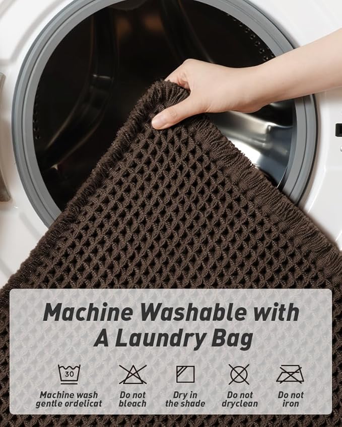 Upgraded Waffle Runner Rug Super Absorbent Non Slip Bath Mats for Bathroom Machine Washable Bathroom Runner Rug with Tassels, Ideal for Hallway Bedroom Laundry Room, Chocolate, 2'x 5'(24" x 60")