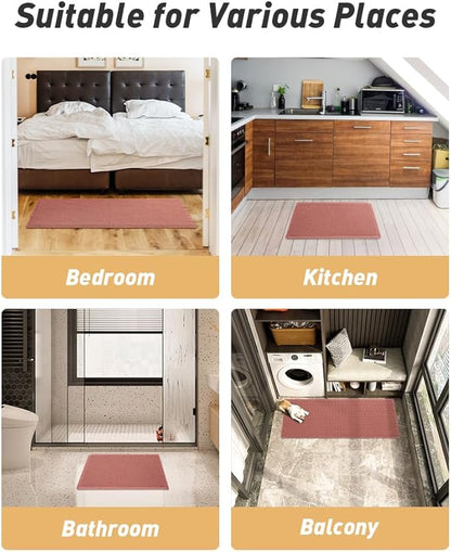 AMOAMI Upgraded Waffle Runner Rug Super Absorbent Non Slip Bath Mats for Bathroom Machine Washable Bathroom Runner Rug with Tassels, Ideal for Hallway Bedroom Laundry Room, Coral, 2'x 4'(24" x 48")