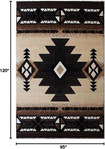 YHSF South West Native American Area Rug C318 - Easy Clean, Thick, Soft, Durable Native Tribal American Indian Inspired Rug for Bedroom/Living Room and More - Berber, 8 Feet x 10 Feet